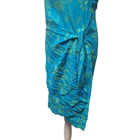 Santiki Wrap Skirt Dress Tie Blue Green Womens Large Tropical Vacation Summer - Picture 3 of 9